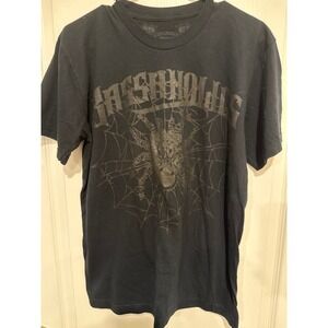 Bassaholics Mens Graphic T-Shirt Black Spider Web Gothic Logo Size Medium USA